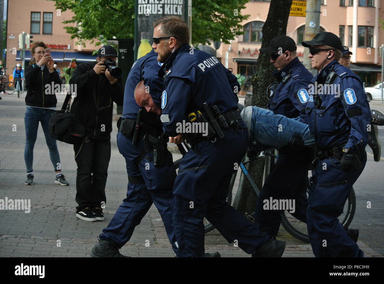 Anti immigrazione protesta a Helsinki Foto Stock