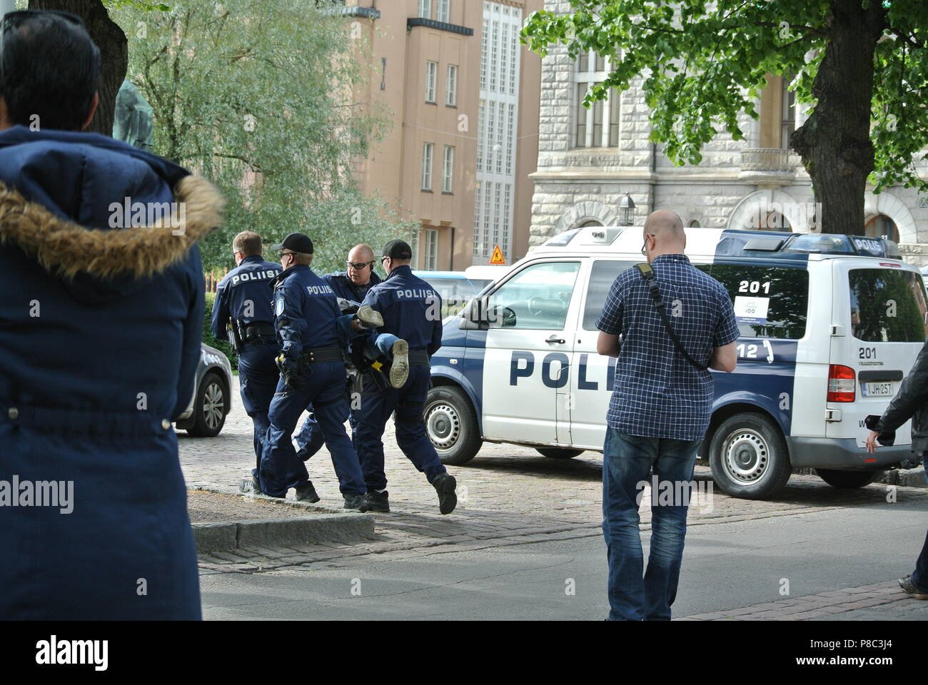 Anti immigrazione protesta a Helsinki Foto Stock