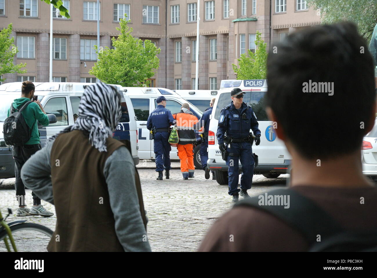 Anti immigrazione protesta a Helsinki Foto Stock