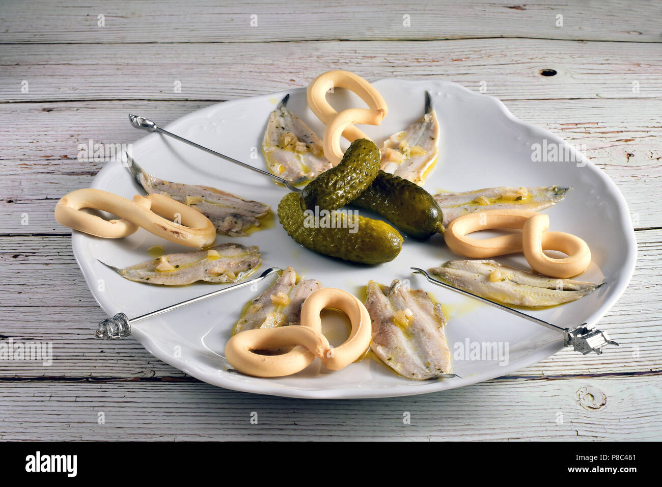 Lo spagnolo tipico piatto Ricetta con acciughe in aceto per condividere Foto Stock