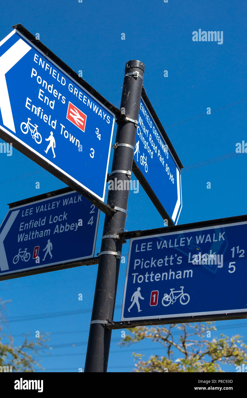 Informazioni turistiche sul segno di Lee Valley a piedi London REGNO UNITO Foto Stock