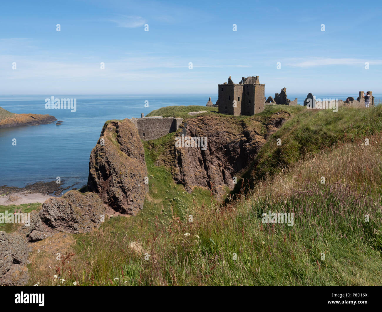 Il castello di Dunottar di Stonehaven, Aberdeenshire - uno della Scozia piu identificabile roccaforti, costruito nel XV e 1y6th secoli. Foto Stock