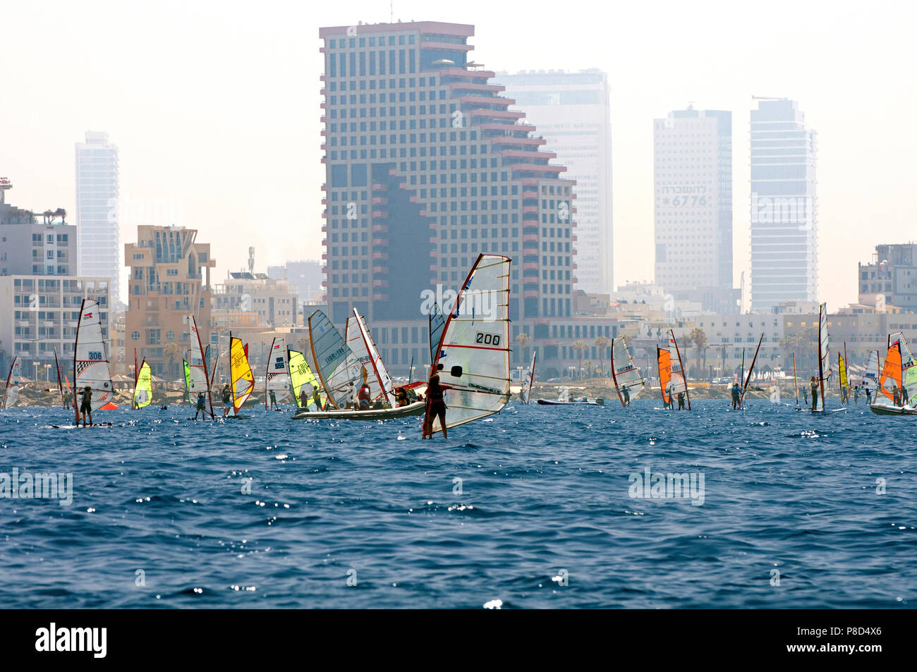 Wind surf gara, Tel Aviv, Israele Foto Stock