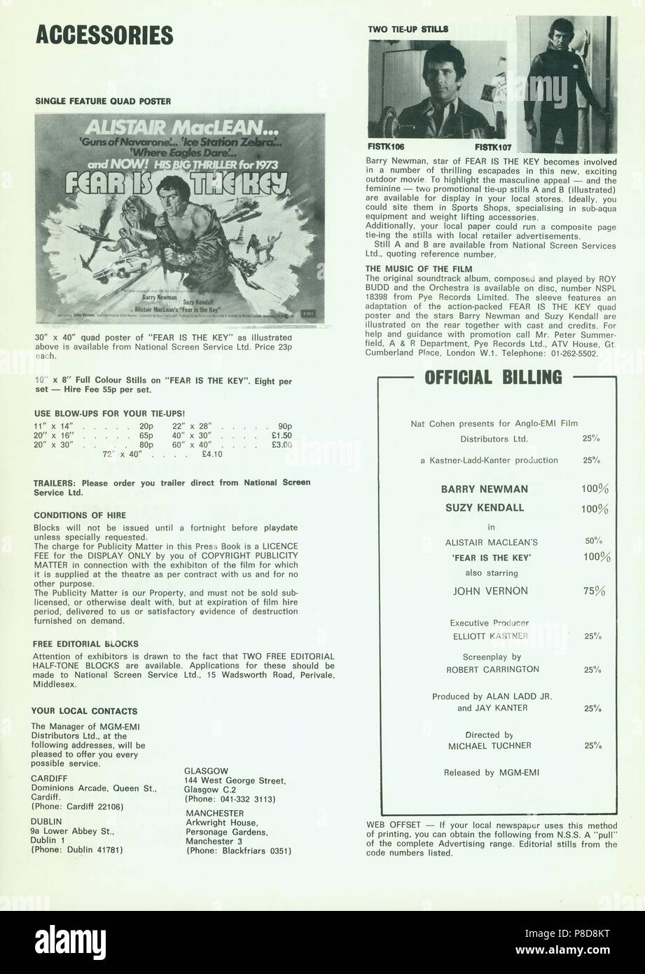 La paura è la chiave (1972) informazioni pubblicitarie, Data: 1972 Foto Stock