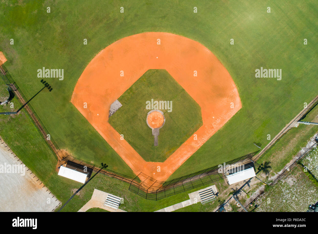 Vista aerea di un diamante di baseball di campo utilizzato per attività sportive Foto Stock