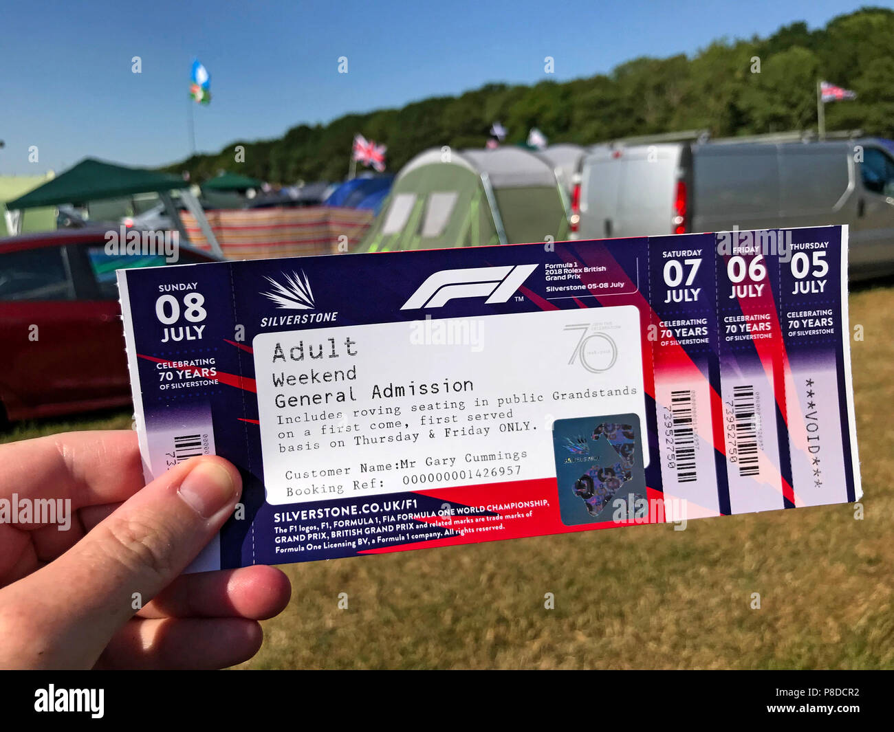 Formula Uno British Grand Prix Ammissione generale, biglietto week-end, a Silverstone Woodlands area camping, Northampton, England, Regno Unito Foto Stock