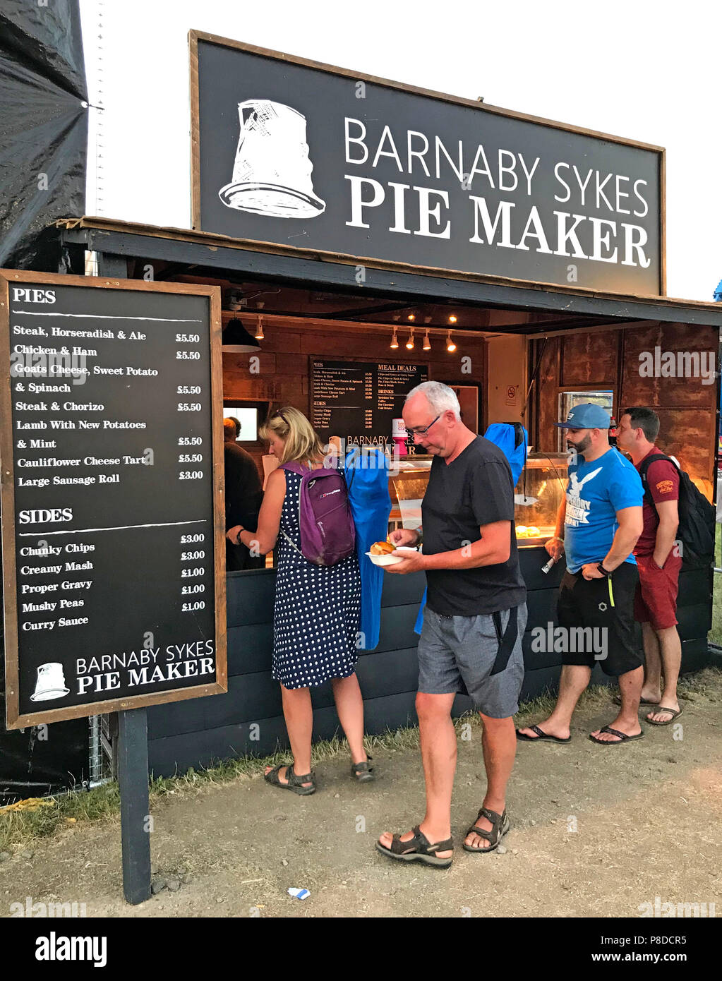 Barnaby Sykes Pie Maker in stallo, festival food, Silverstone boschi, Grand Prix, Northampton, England, Regno Unito Foto Stock