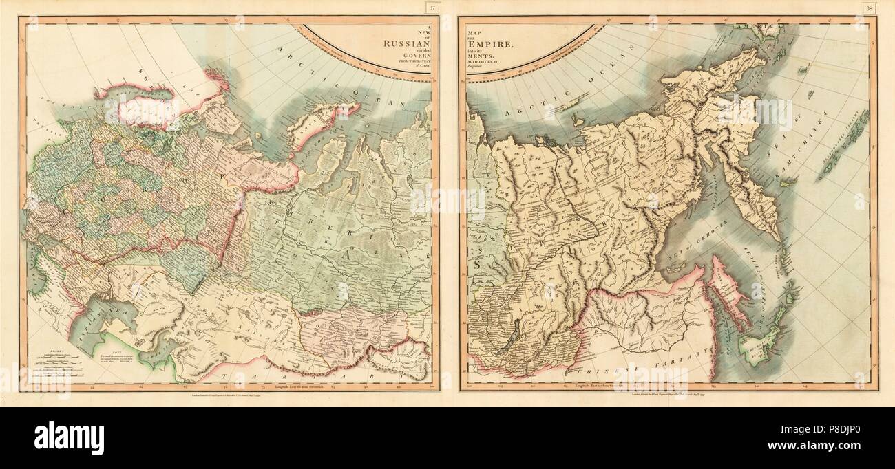 Mappa dell'impero russo diviso in i suoi governi. Museo Collezione