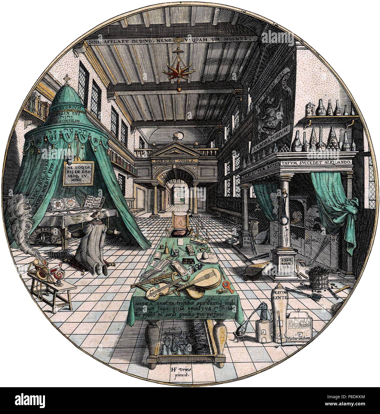 Alchimista laboratorio. Illustrazione del libro "Amphitheatrum Sapientiae Aeternae' da H. Khunrath. Museo: Collezione privata. Foto Stock