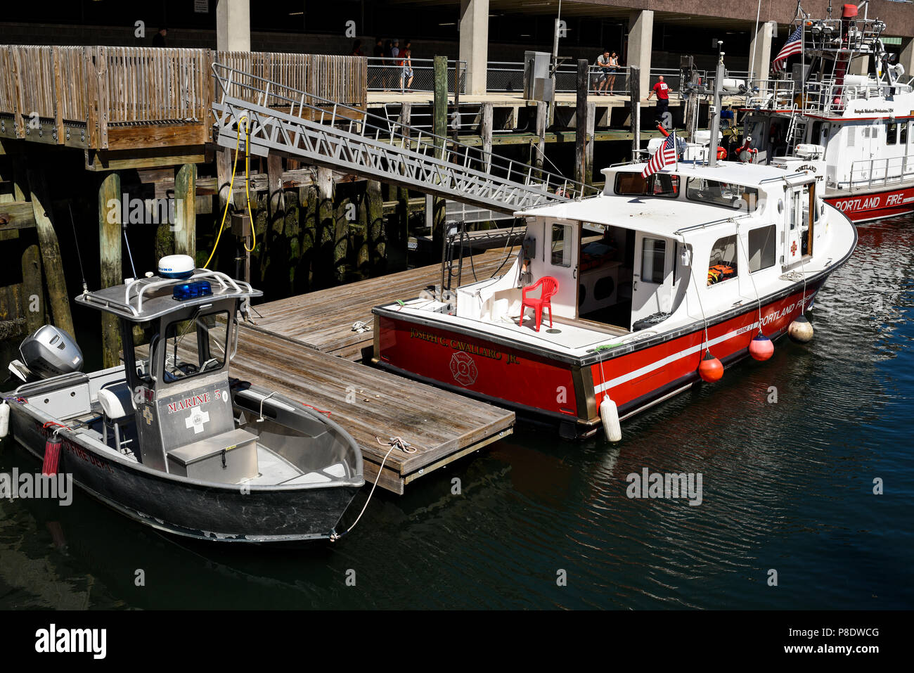 Portland Maine il fuoco e le imbarcazioni di salvataggio Foto Stock