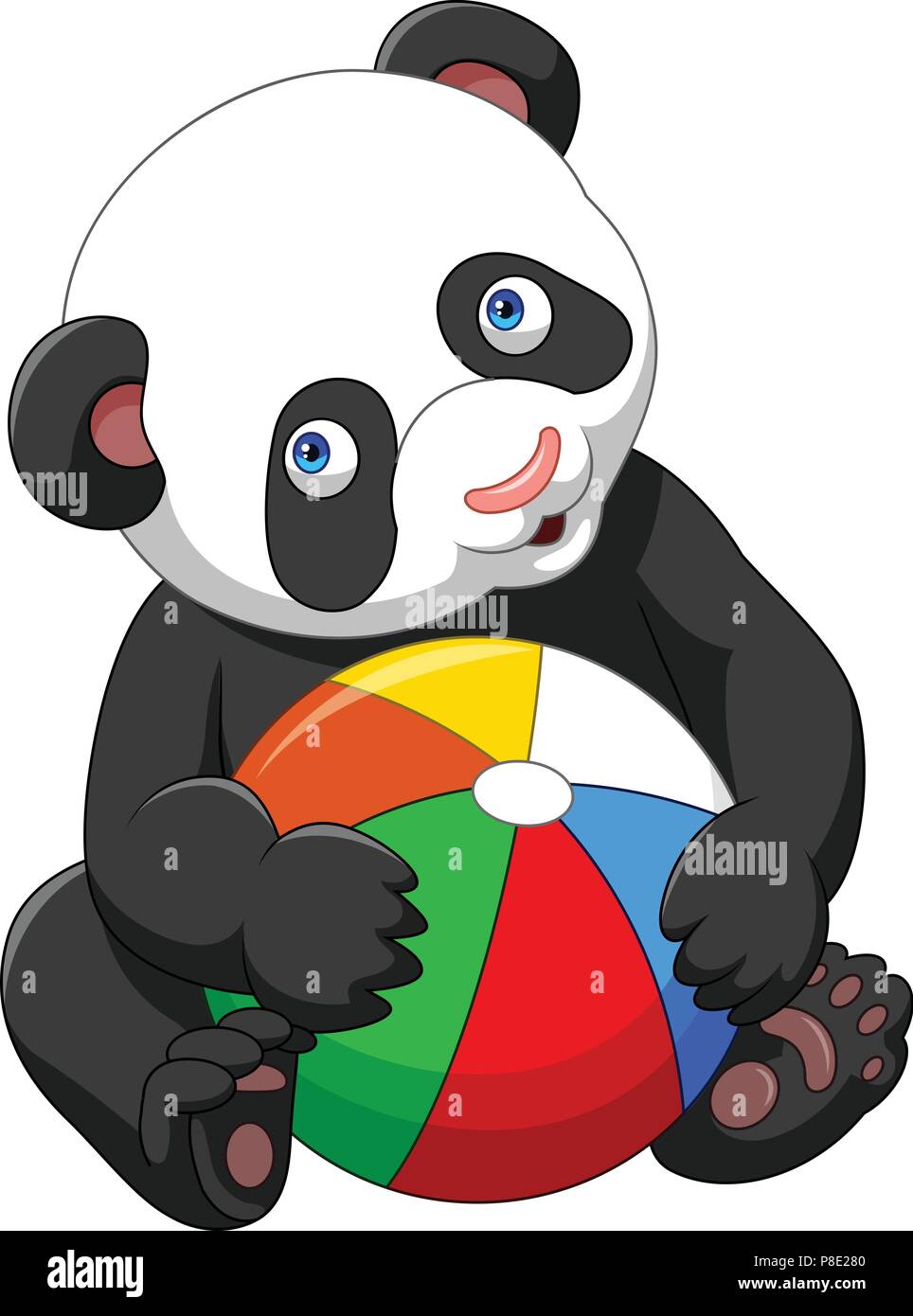 Cartoon baby panda giocando con sfera colorata Illustrazione Vettoriale