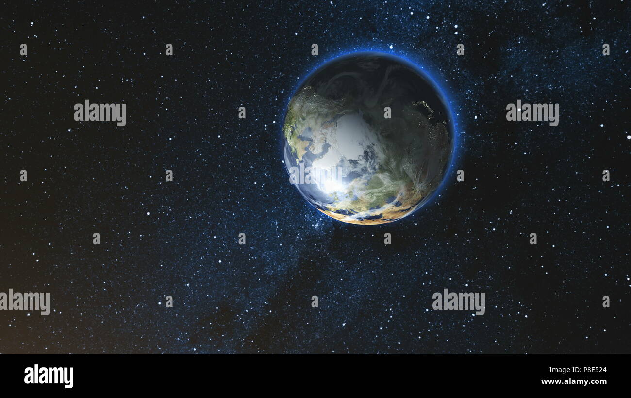 Realistico il pianeta Terra, ruotando sul proprio asse nello spazio contro lo sfondo del cielo stella. Seamless loop. Astronomia e concetto di scienza. Di notte le luci della città. Elementi di immagine fornita dalla NASA Foto Stock