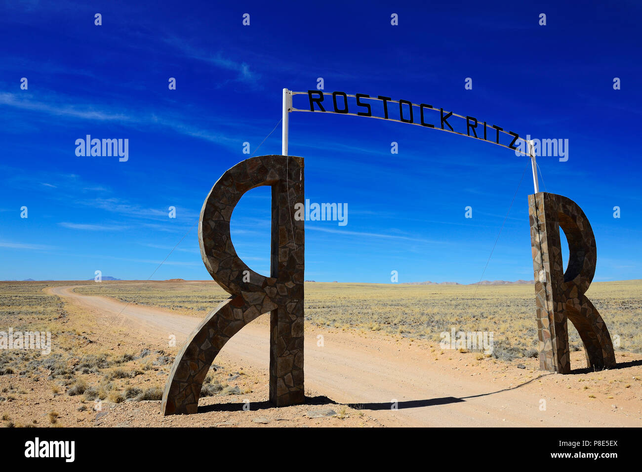 Ingresso al privato lodge Rostock Ritz, Namibia Foto Stock