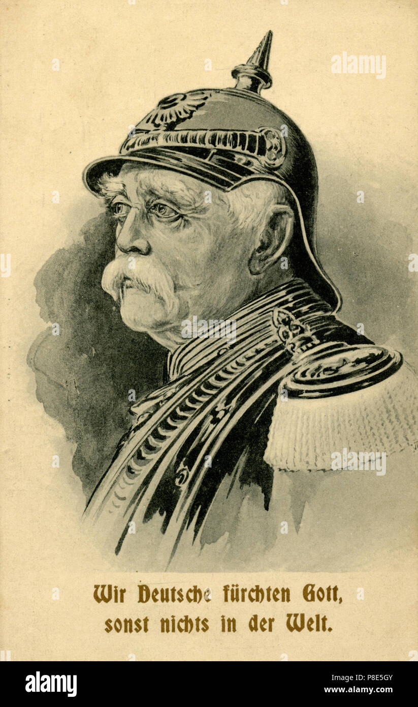 Otto von Bismarck con casco spiked. Didascalia: "Noi tedeschi temono Dio, niente altro nel mondo.", Foto Stock