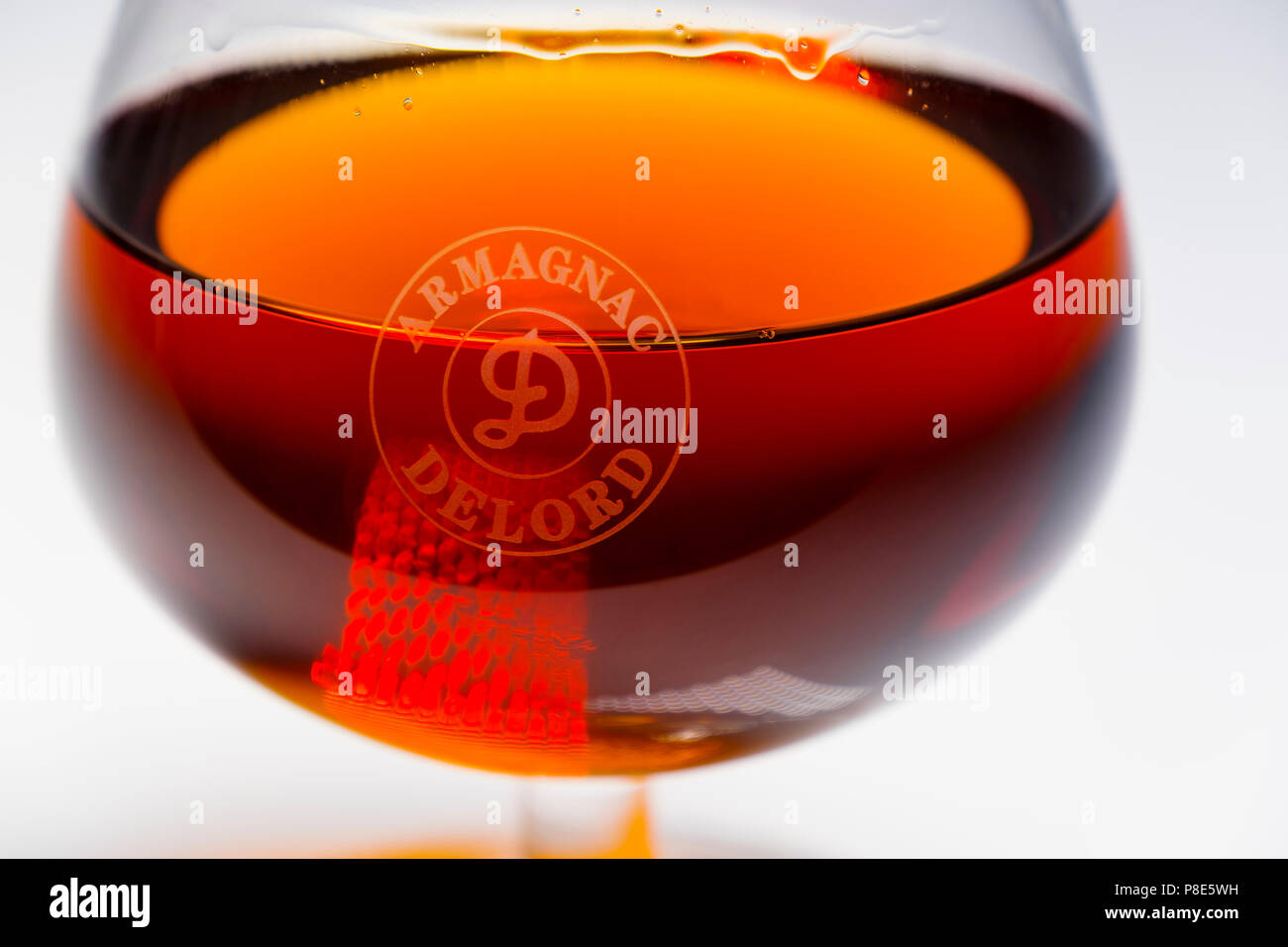 Bicchiere di armagnac. Armagnac Delord, Gers, Midi-Pirenei, Francia Europa Foto Stock