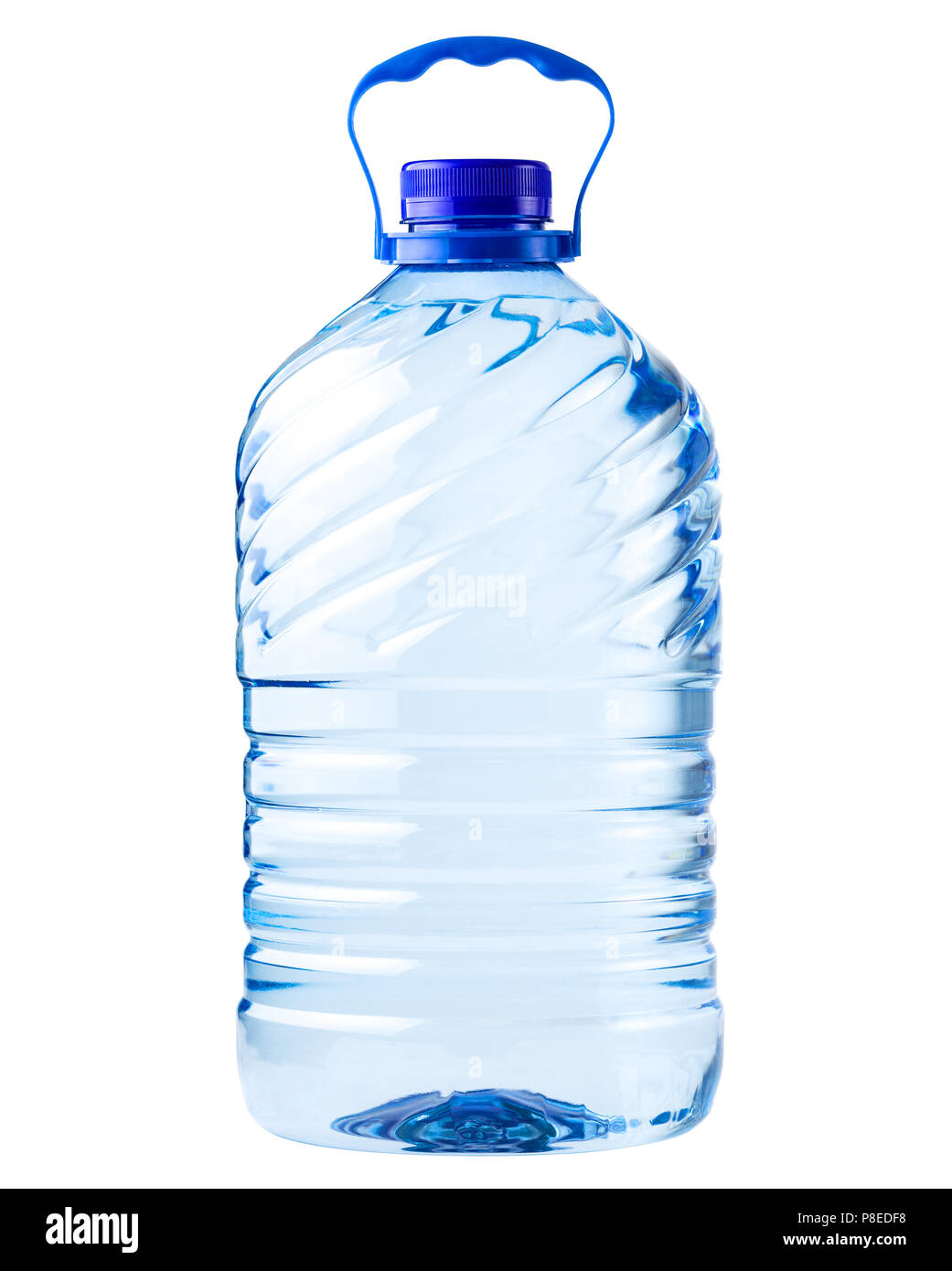 Grande bottiglia di plastica trasparente, percorso di clipping, contenitore monouso su sfondo bianco isolato, cinque litri, 5 Foto Stock