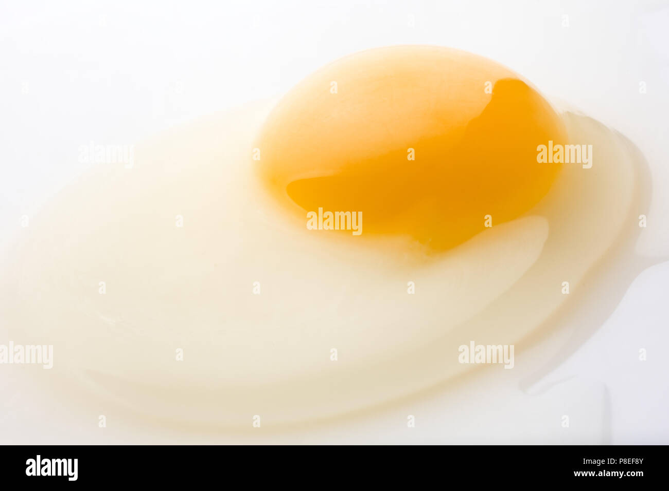 La rottura di un uovo di pollo giace su un fondo bianco con un guscio, yo Foto Stock