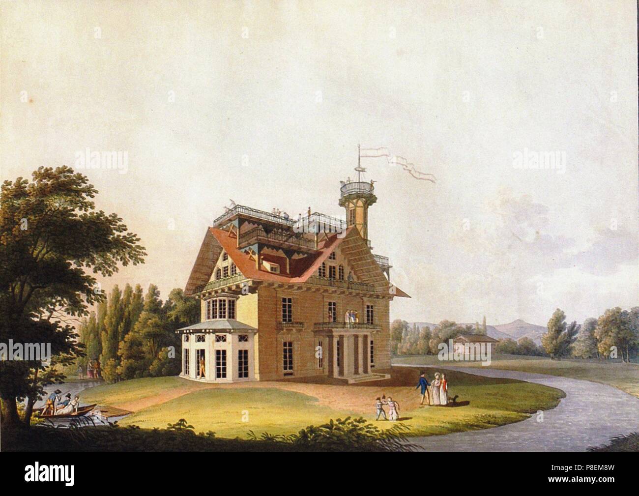 Vista della casa estiva di Principe Nikolai Abramovich Putyatin a Kleinzschachwitz vicino a Dresda. Museo: Collezione privata. Foto Stock