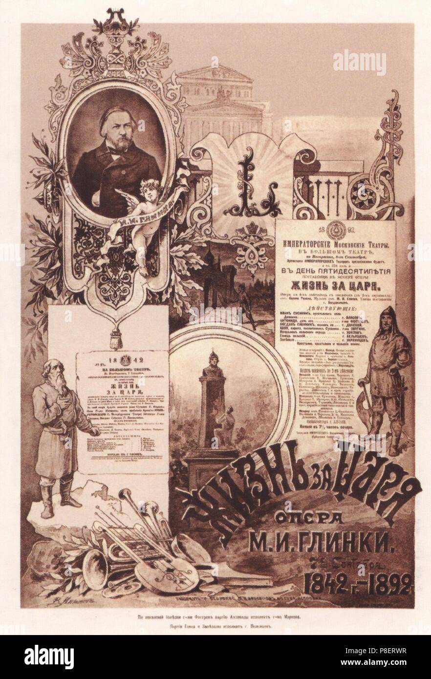 Poster per l'opera una vita per lo Zar di M. Glinka. Museo: Russo Biblioteca Statale di Mosca. Foto Stock