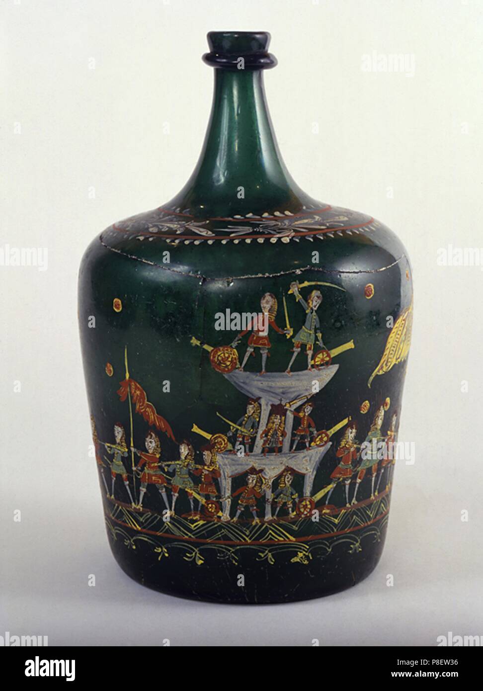 Bottiglia di benna con una scena di battaglia navale di Gangut. Museo: Membro del Museo di Storia di Mosca. Foto Stock