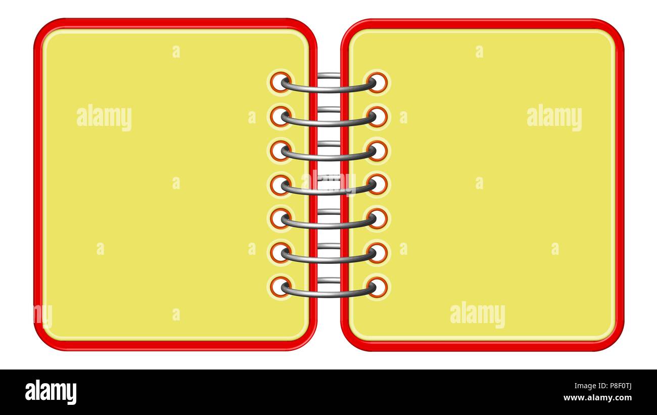 Notebook per le note con un layout a spirale, bianco giallo pad, un blocco per appunti Illustrazione Vettoriale