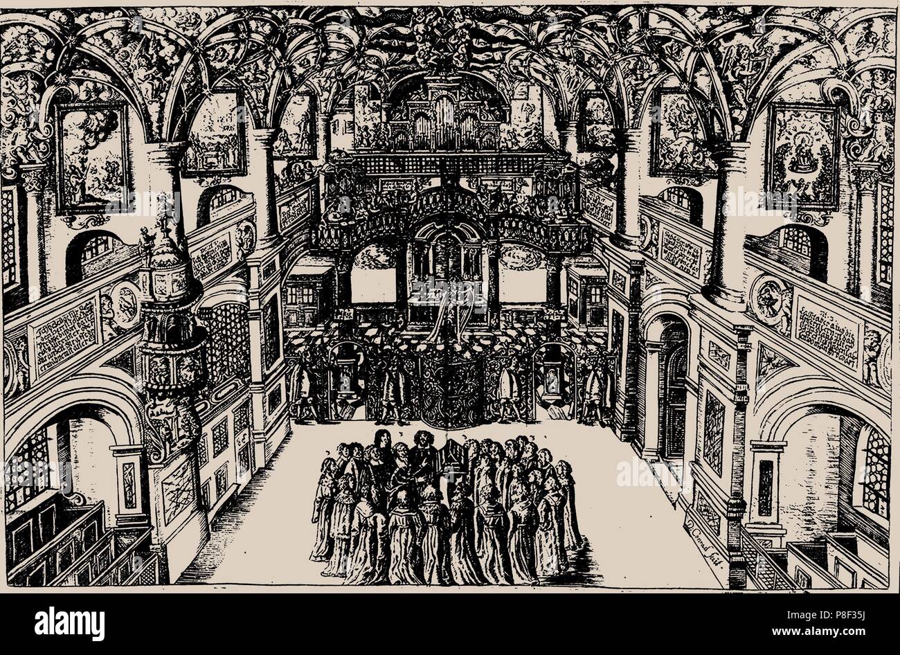 Corte coro di Dresda. Da: Geistreiches Gesangbuch da Christoph Bernhard. Museo: Collezione privata. Foto Stock