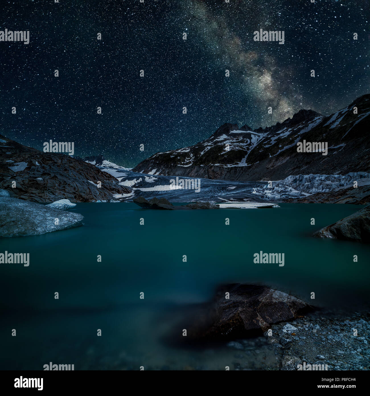 Ghiacciaio del Rodano di notte, Svizzera Foto Stock