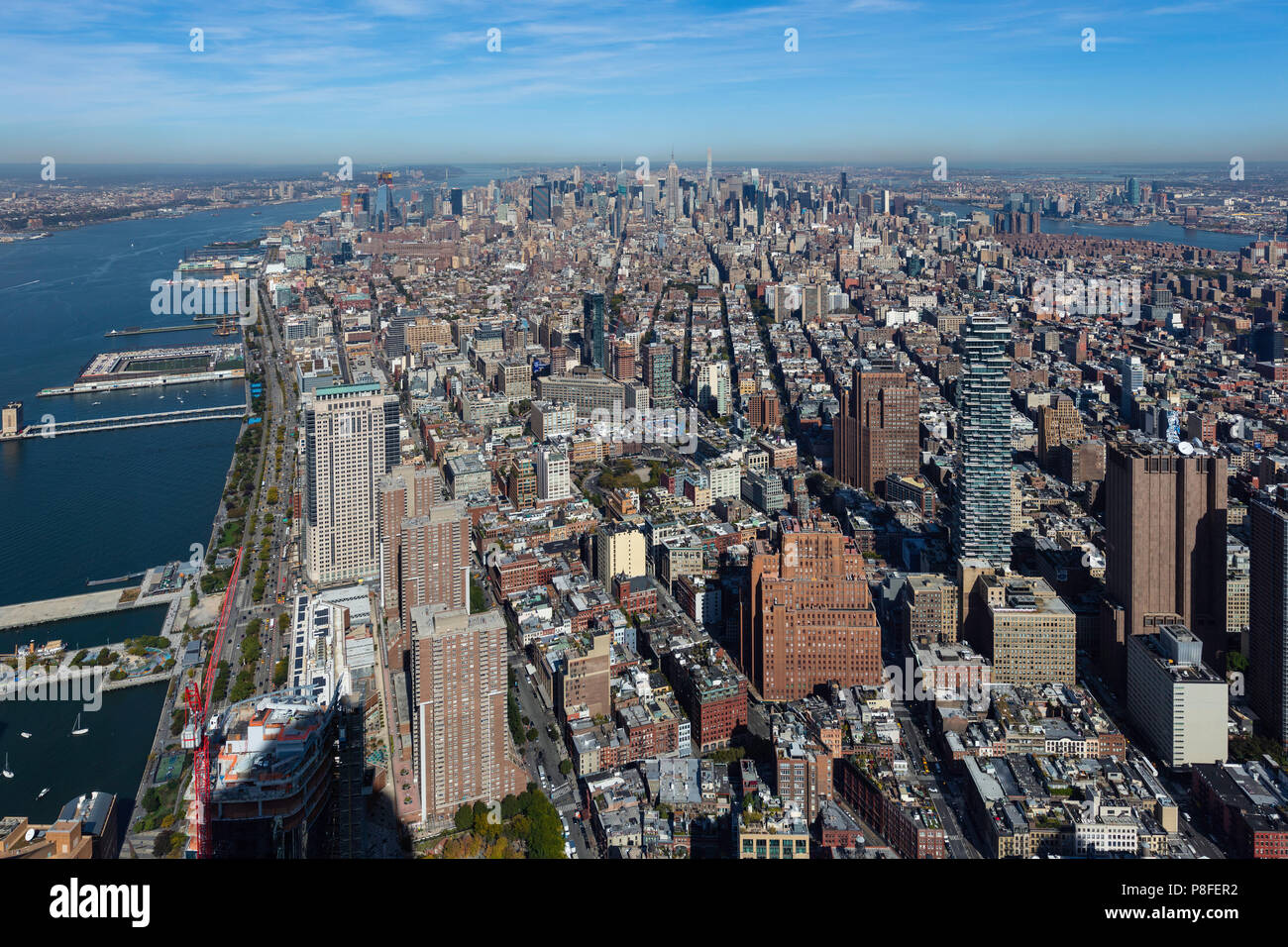 La parte inferiore di Manhattan come visto da un Osservatorio mondiale di New York City Foto Stock