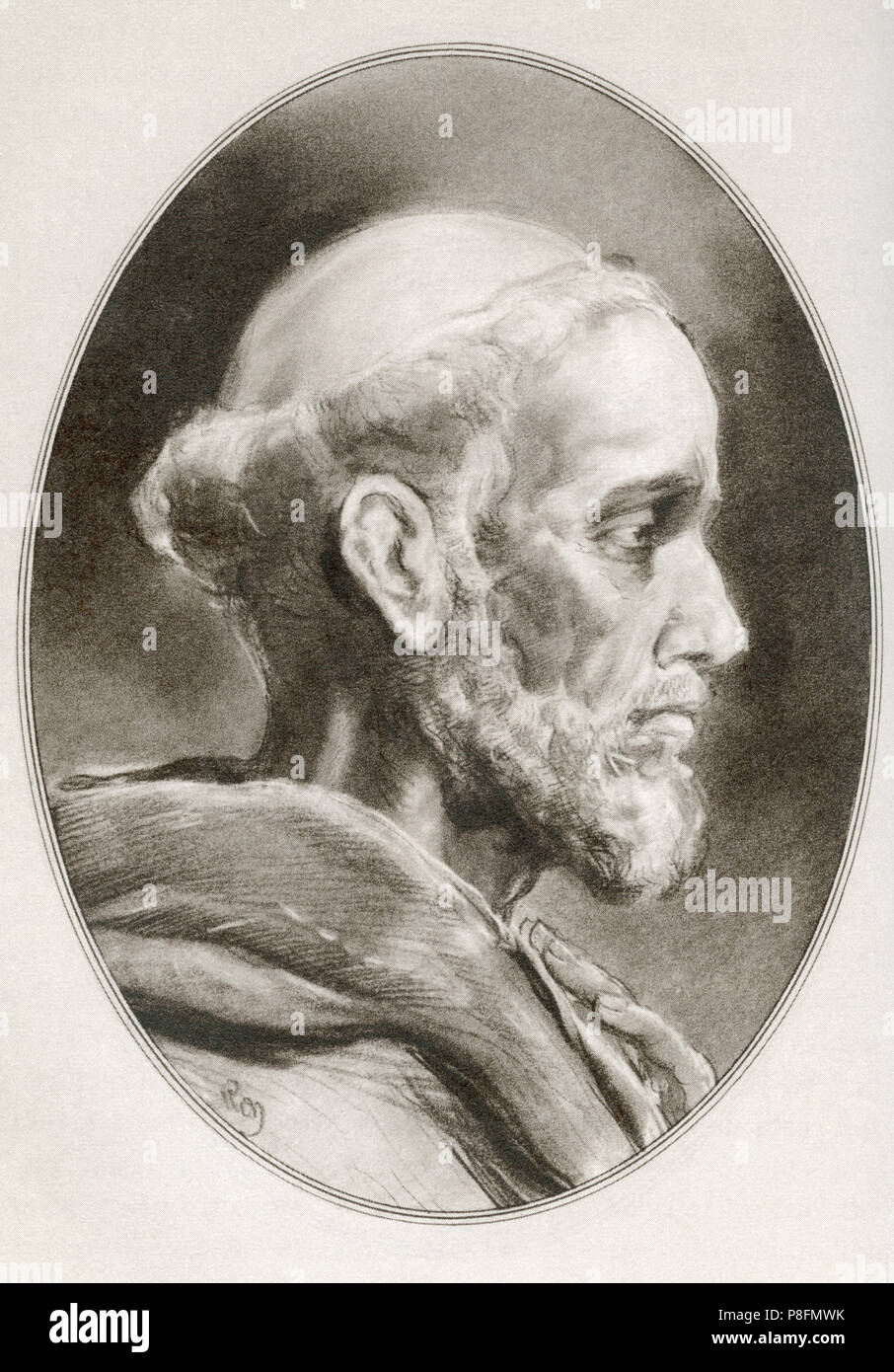 San Francesco di Assisi, nato Giovanni di Pietro di Bernardone, aka Francesco, c.1181/1182 - 1226. Cattolica italiana frate, diacono e predicatore. Illustrazione da Gordon Ross, artista americano e illustrator (1873-1946), dal vivere le biografie di leader religiosi. Foto Stock