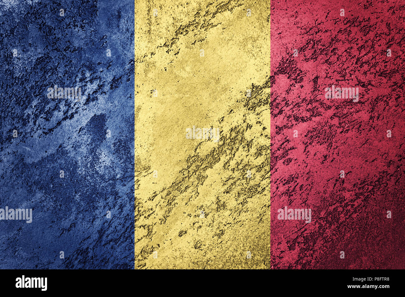 Grunge Bandiera della Romania. Bandiera rumena con texture grunge. Foto Stock