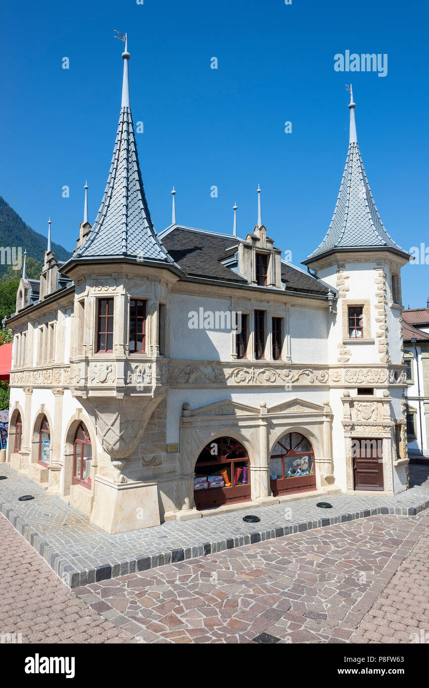 Il negozio di souvenir in miniatura Halles de Neuchatel al Parco Svizzero del Vapeur sul Lago di Ginevra le Bouveret Svizzera Foto Stock