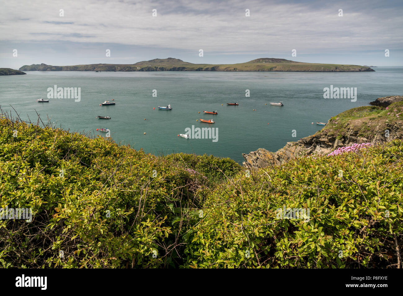 San Giustiniano, Porthstinian bay e Ramsey Island Foto Stock