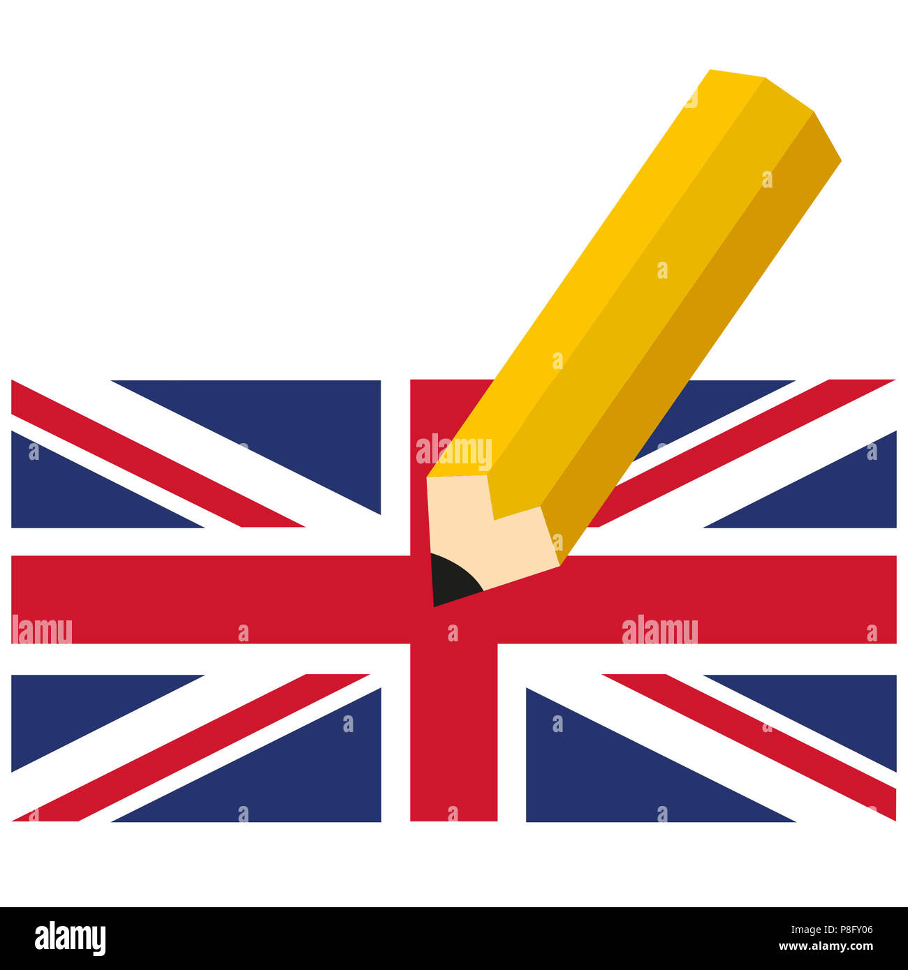 Regno Unito (UK) elezione generale. Matita con britannica Union Jack flag. Regno Unito votazione. Foto Stock