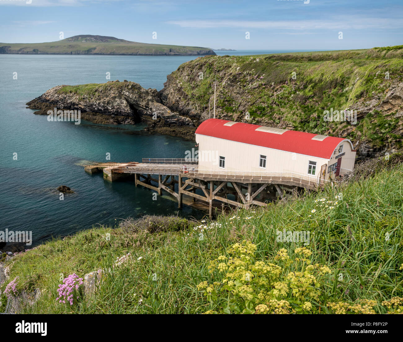 Il vecchio St Davids scialuppa di salvataggio Stazione, San Giustiniano, Porthstinian Foto Stock
