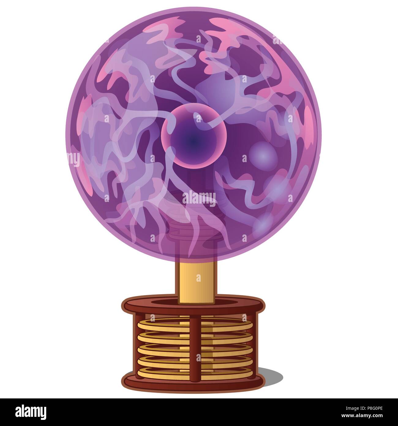 Purple Plasma luminoso lampada palla isolati su sfondo bianco. Vector cartoon close-up illustrazione. Illustrazione Vettoriale