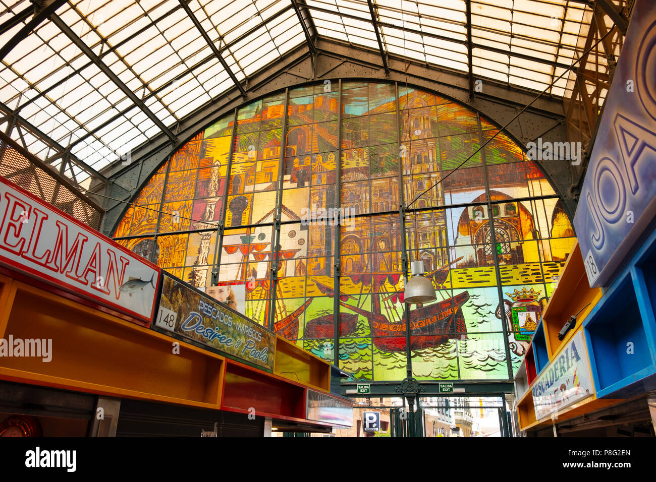 Vetrata, Atarazanas mercato. Malaga, Costa del Sol, Andalusia Spagna. Europa Foto Stock