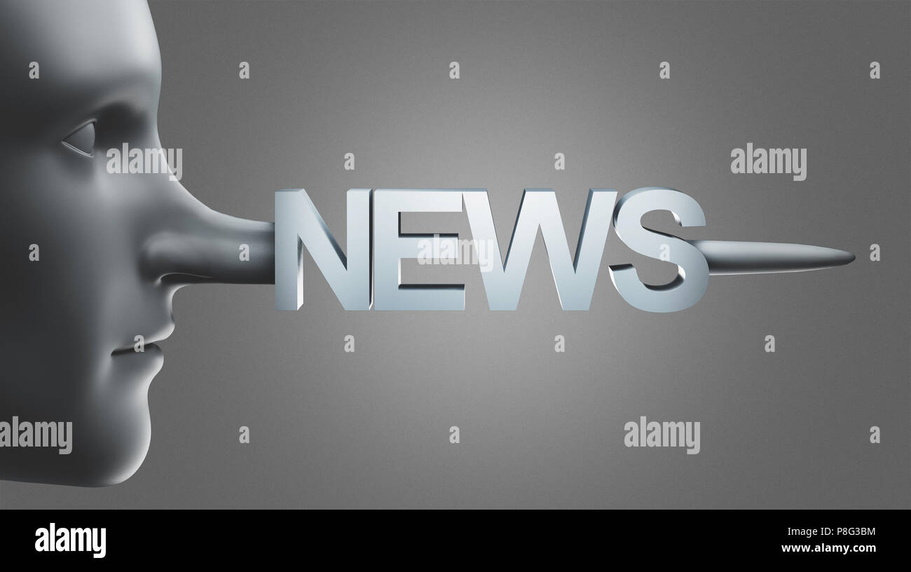 Fake news con il naso di Pinocchio, 3D Rendering immagine Foto Stock