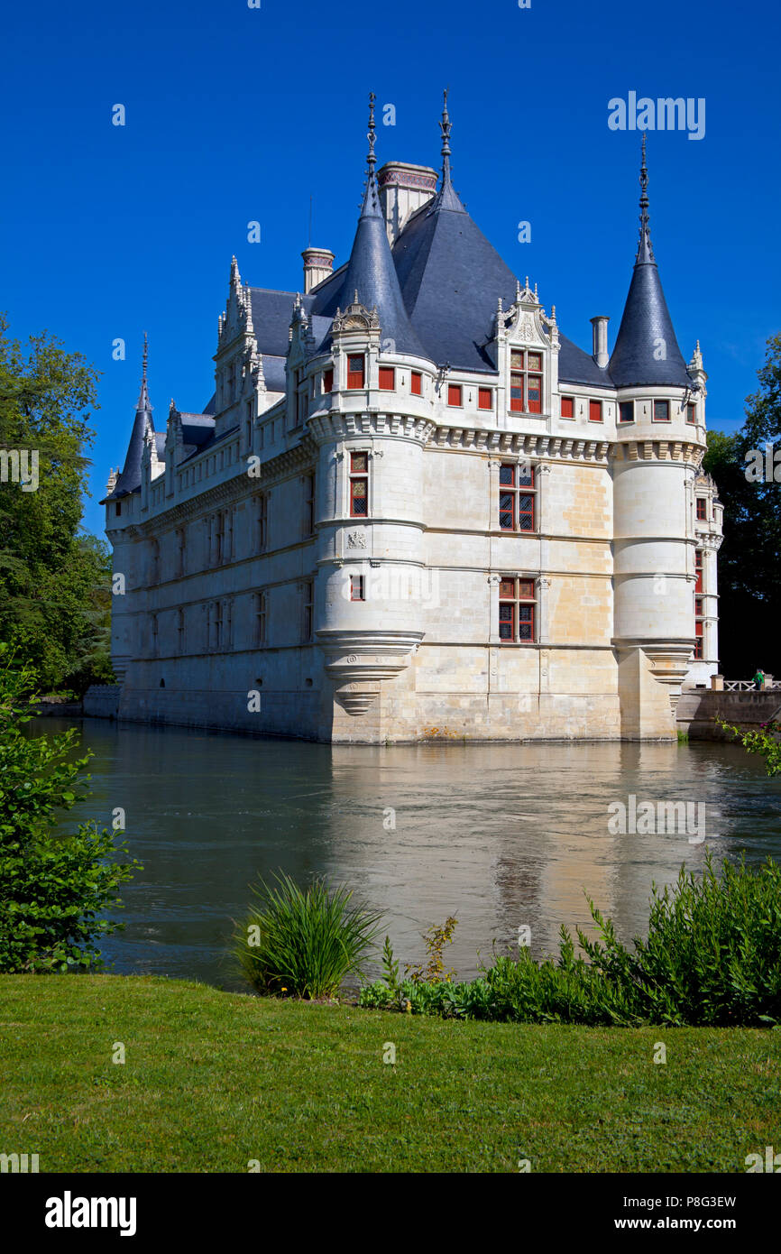 Azay Le Rideau chateau, Indre-et-Loire department, Francia, Europa Foto Stock