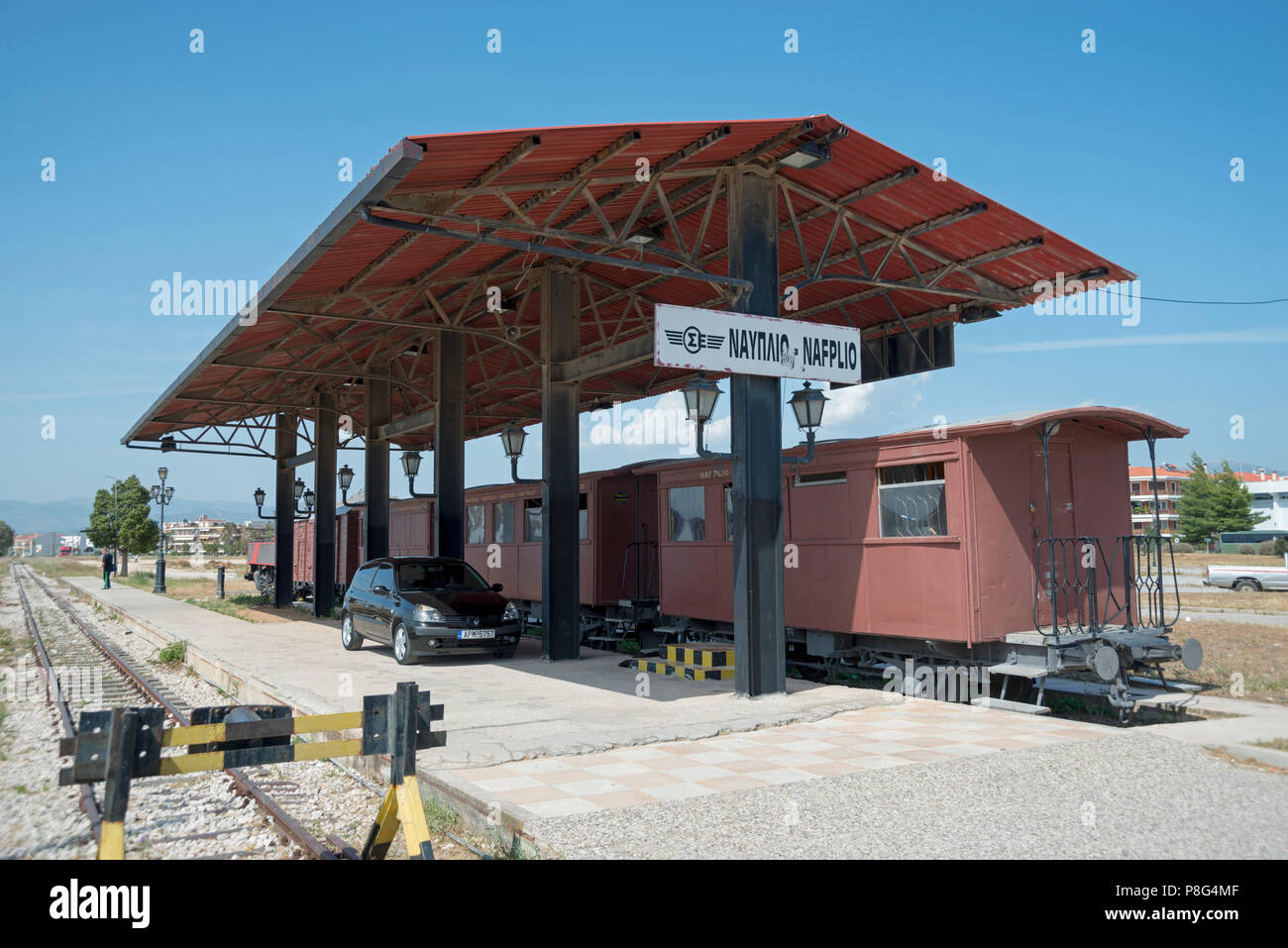 Stazione ferroviaria, Nafplio, Argolis, Peloponneso, Grecia, Nauplia, Nauplion, Nafplion Foto Stock