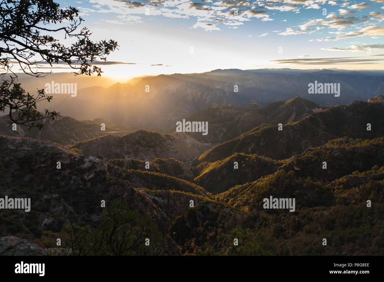 Sunrise a Posada Barrancas, rame Canyon, Messico Foto Stock