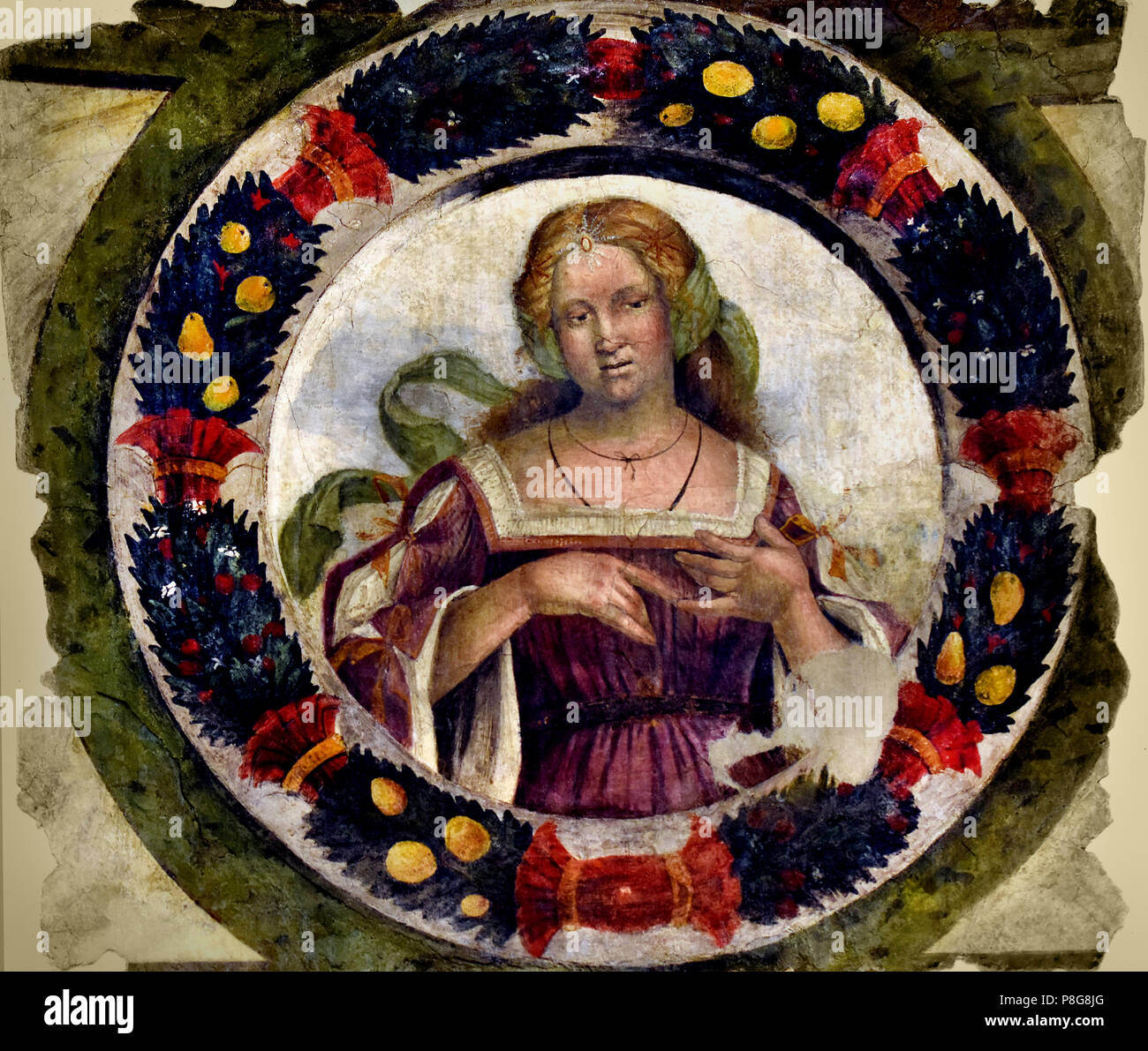 Nicola Giolfino (1476-1555), allegorie delle Arti liberali: Aritmetica, intorno al 1520-25, staccato di pittura murale Italia Italiano Foto Stock