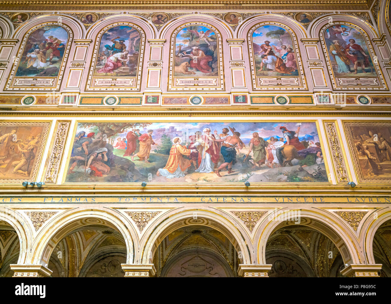 L affresco nella Basilica di San Lorenzo in Damaso in Roma, Italia. Foto Stock