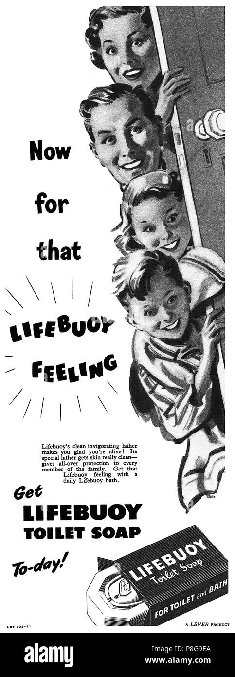 1950 British pubblicità per salvagente sapone. Foto Stock