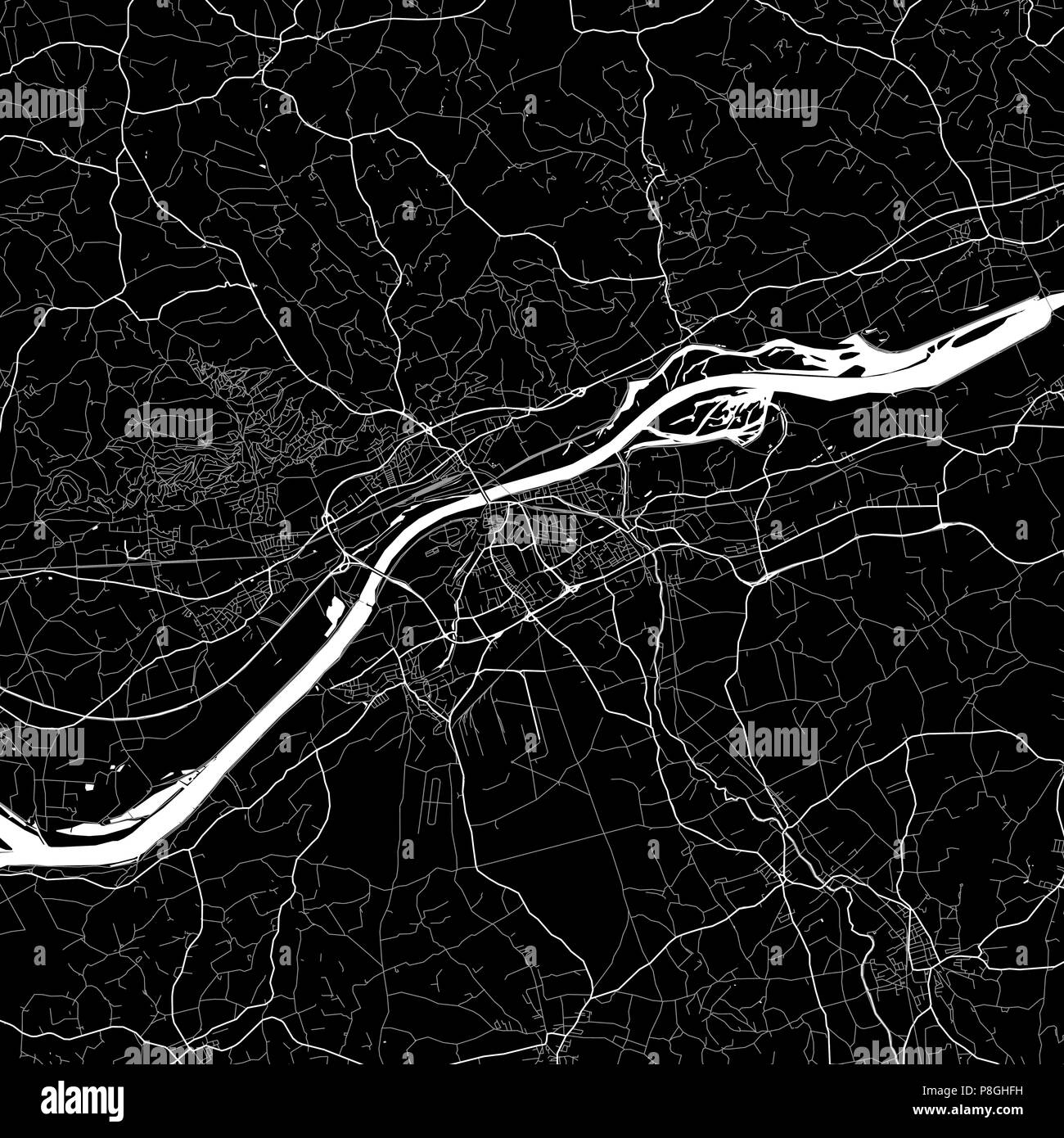 Mappa Area di Braunau am Inn, Austria. Sfondo scuro versione per una infografica e progetti di marketing. Questa mappa di Braunau am Inn, contiene terra tipica Illustrazione Vettoriale