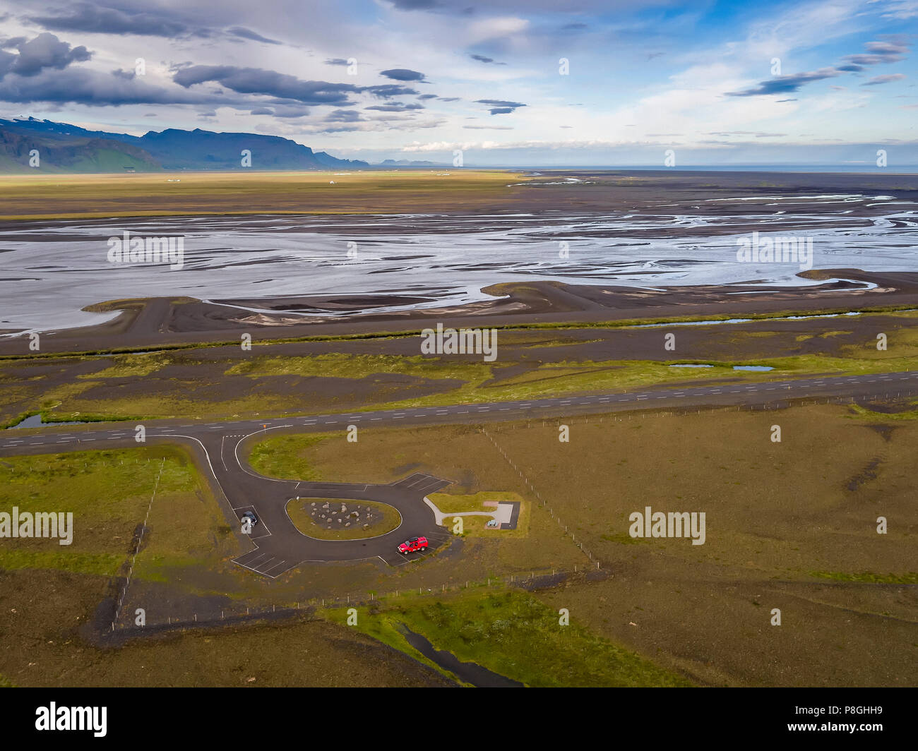 Fiume Markarfljot, Markarfljotssandur dilavamento pianure, South Coast, Islanda Foto Stock