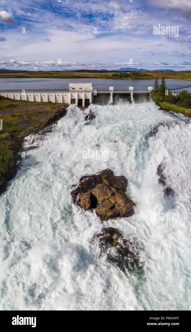 Centrale idroelettrica, Ljosafossvirkjun, Ulfljotsvatn lago, South Coast, Islanda Foto Stock