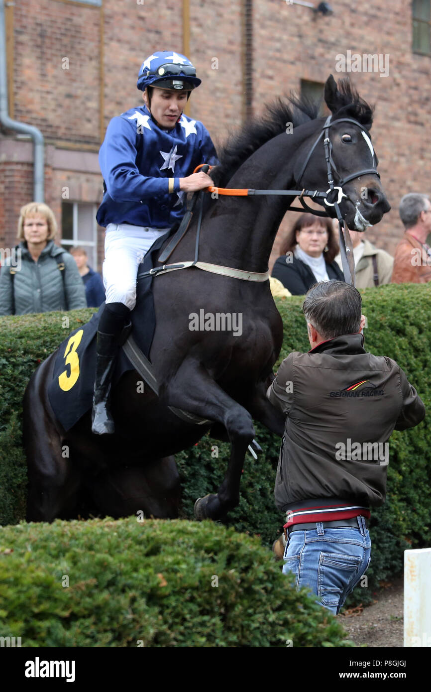 Hoppegarten, Germania, Glen Iris si arrampica con Bauyrzhan Murzabayev prima l'assalto Foto Stock