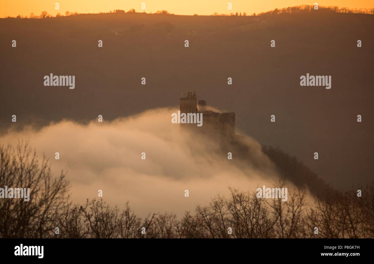 Chateau de Najac al tramonto Foto Stock