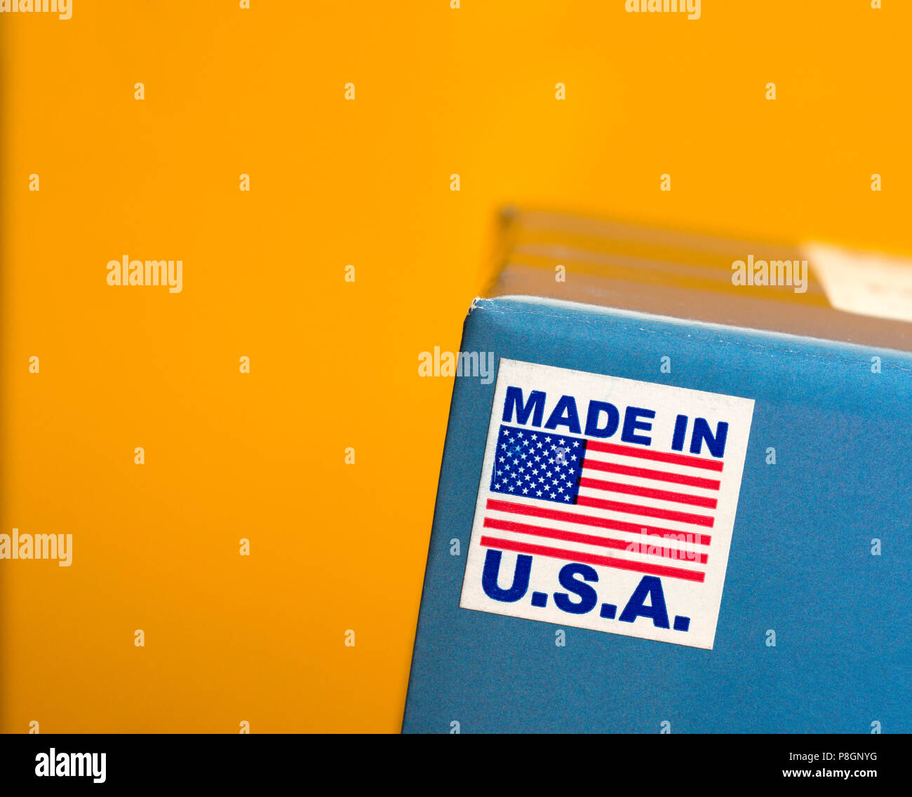 Made in U.S.A. Emblema su sfondo giallo Foto Stock