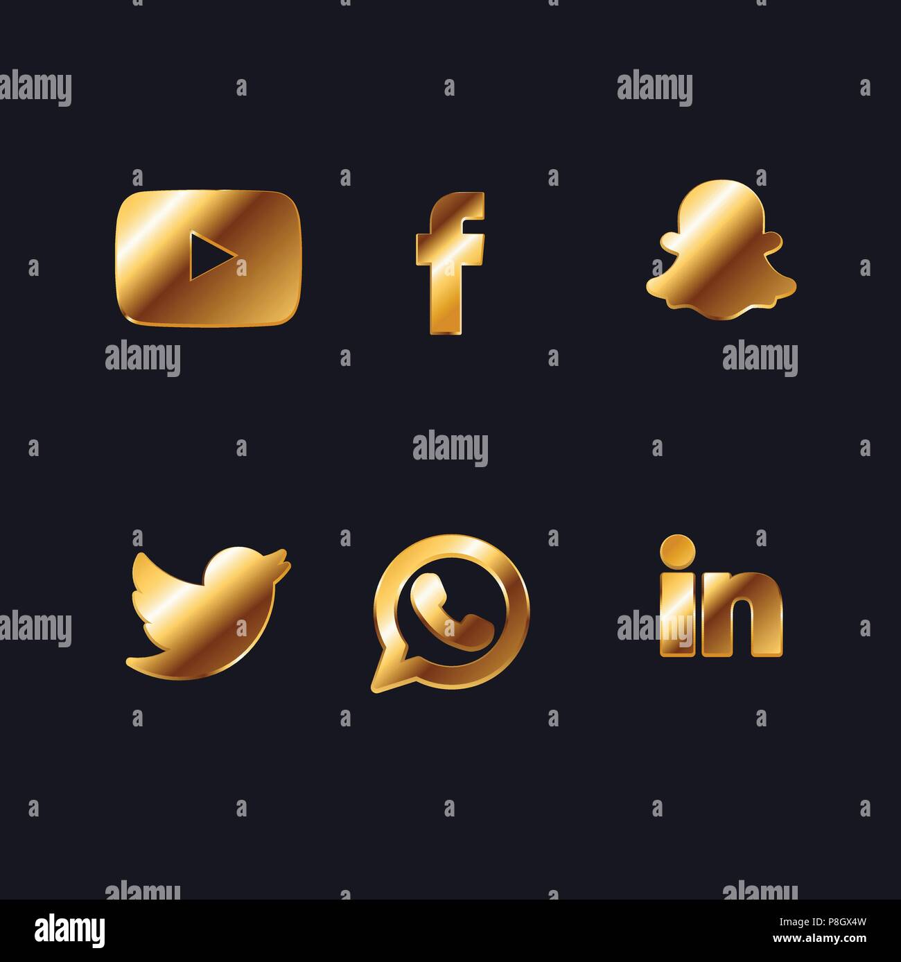 Rete sociale icona set di 6 per il web design e applicazione di interfaccia illustrazione vettoriale. Illustrazione Vettoriale
